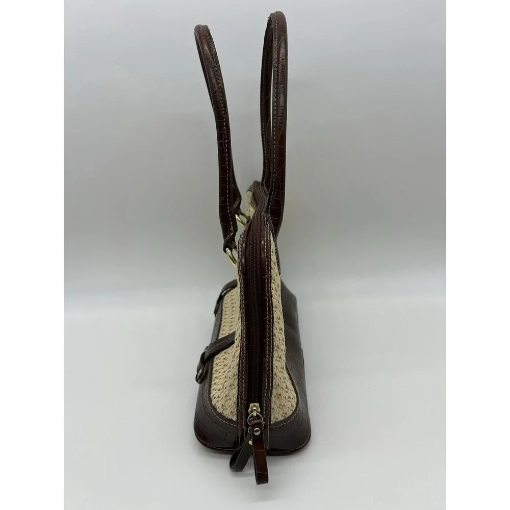 Carryland Handbag Purse Woven Straw Faux Leather‎